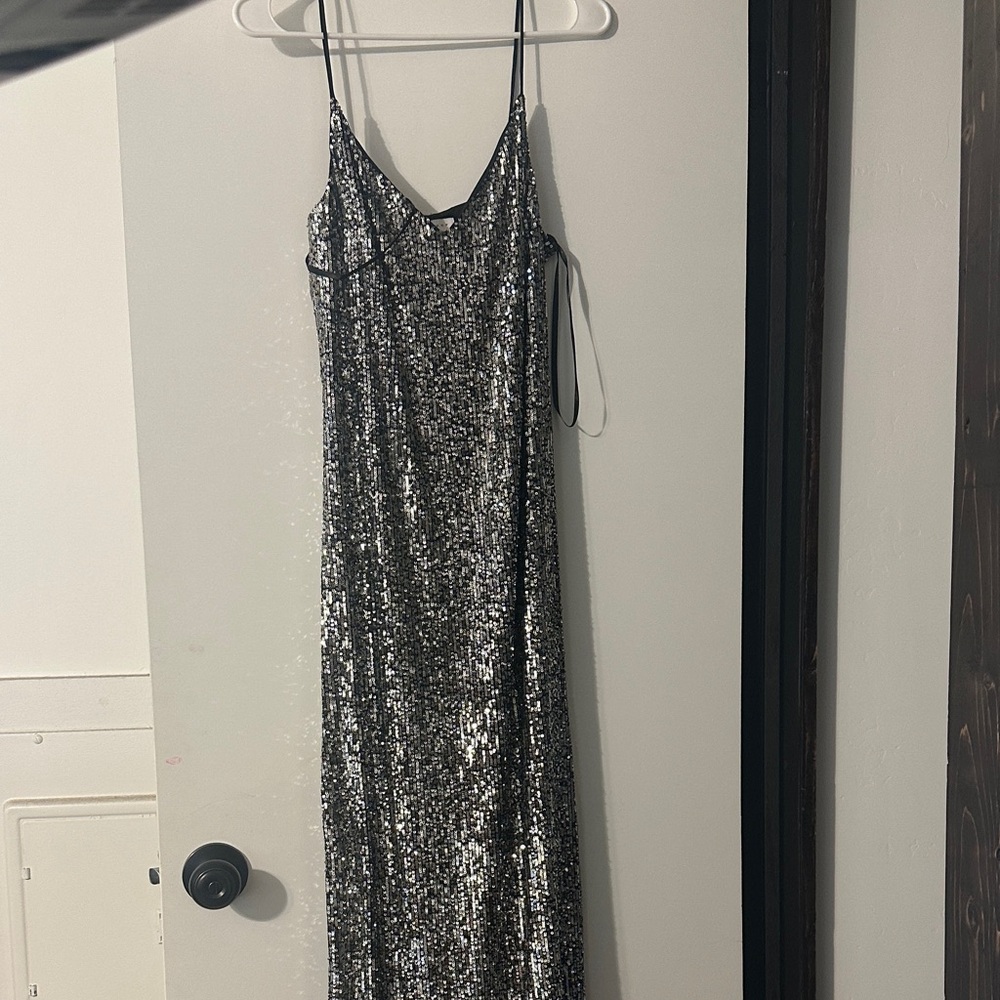 Topshop Silver Sequin Midi Dress